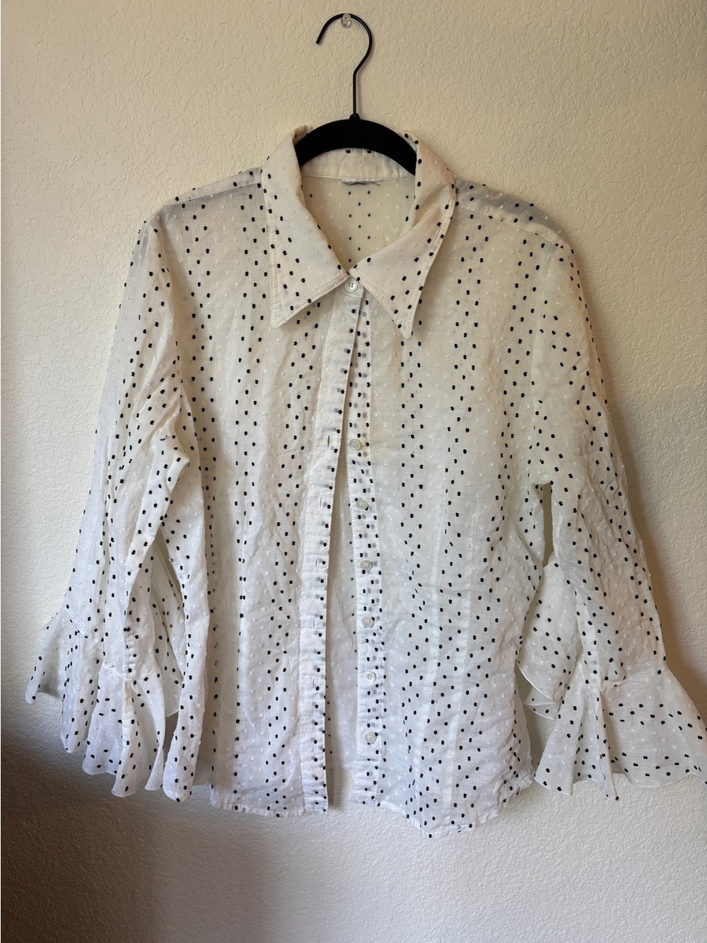Vintage Flare Sleeve Polka Dot Blouse